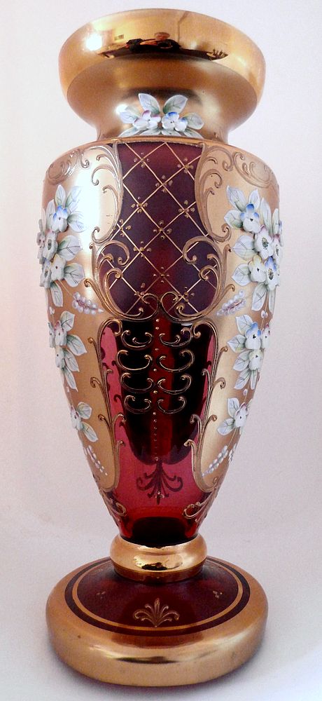 Váza Bohemia Glass vysoký smalt červené sklo 300 mm